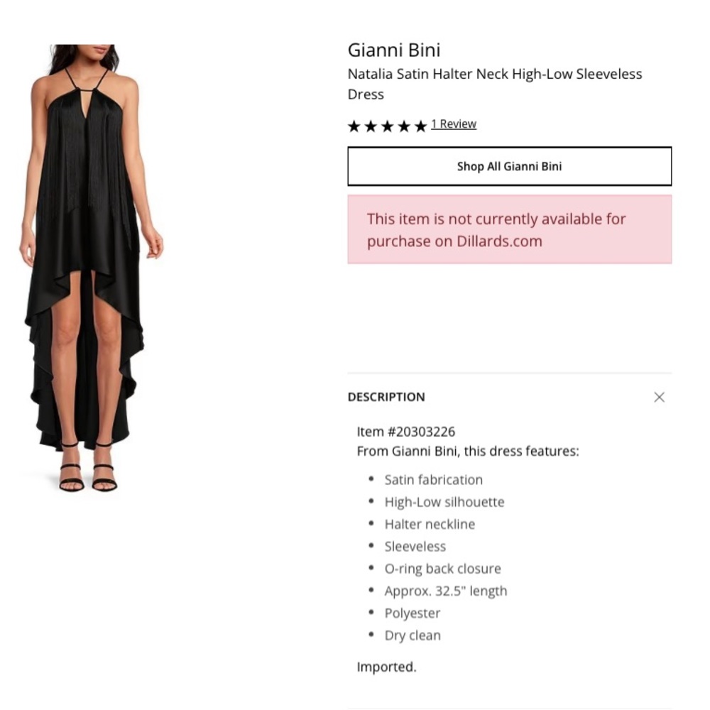 Gianni Bini Natalia Satin Halter Neck High Low dress, size 2